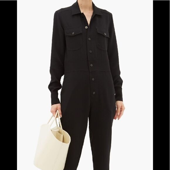 Women’s White Story Button Down Black Minimalist Jumpsuit Romper Sz M - Picture 2 of 10